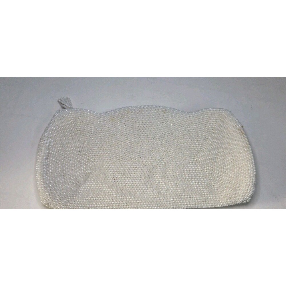 White Small Pearled Beaded Clutch Antique From 60s Very Heavy For Size 7.5 × 4